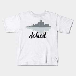 Detroit Skyline - Hand Lettered Gray Kids T-Shirt